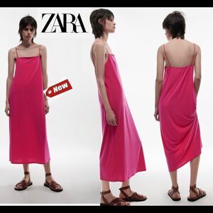 Zara fuchsia pink flowy midi dress Sz L NWT